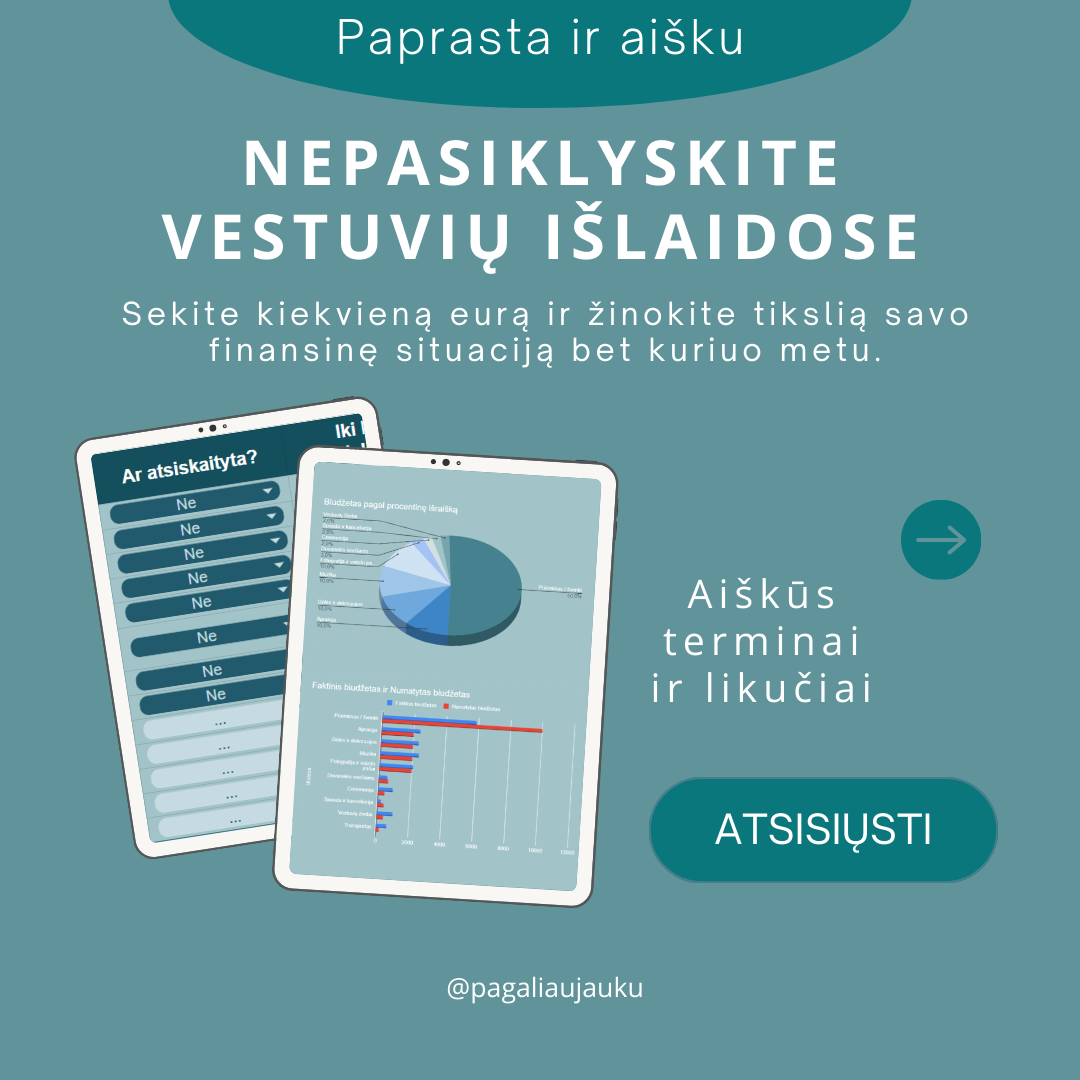 Vestuvių biudžeto planuoklis (Excel) | Lengvam ir aiškiam vestuvių finansų planavimui