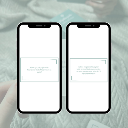 Pokalbių kortelės apie finansus poroms „Pagaliau jauku“. Klausimai apie ilgalaikius finansinius tikslus ir taupymo įpročius santykiuose.